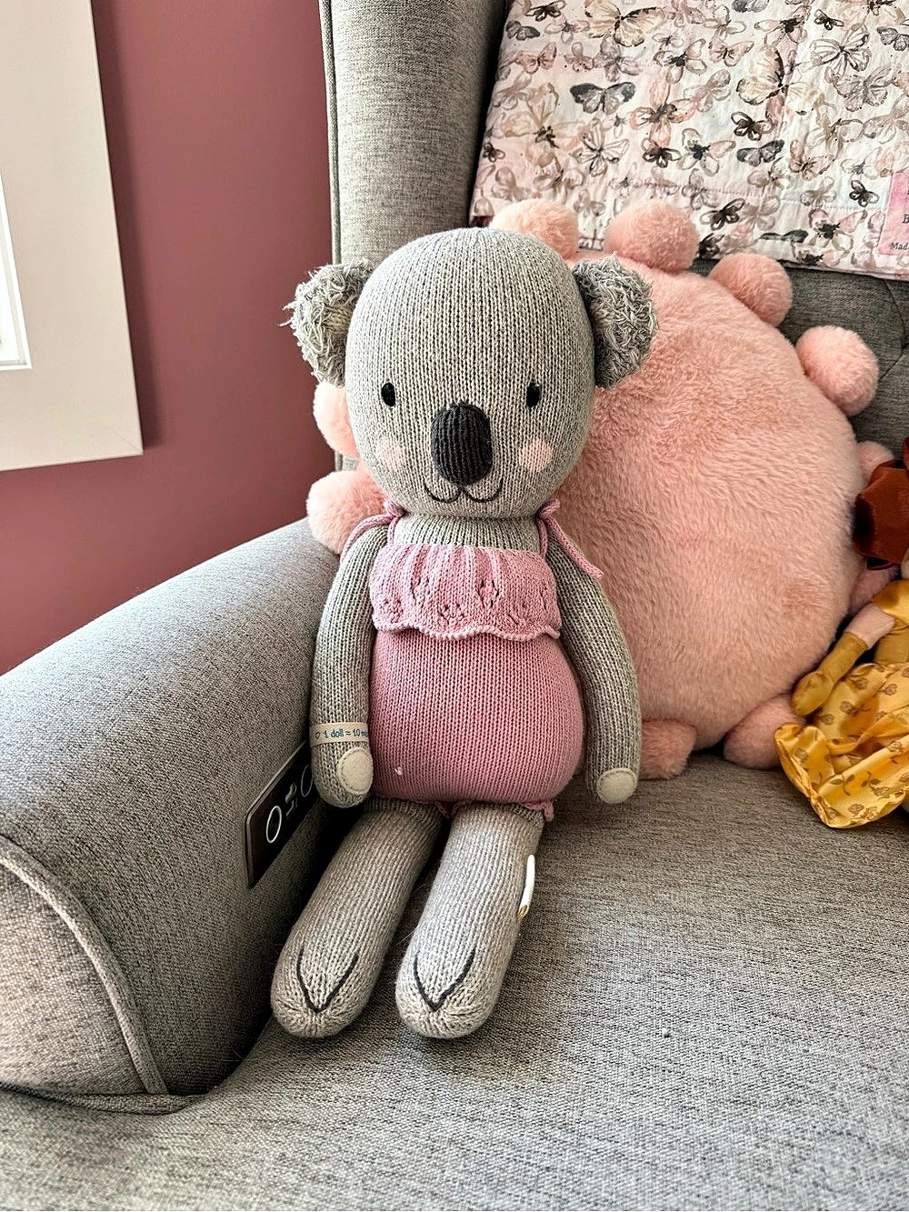Cuddle + Kind Claire the Koala Plush Gray & Pink Like New
